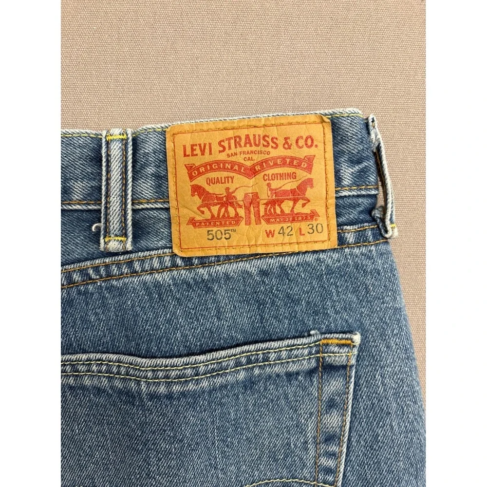 Levis 505 Mens Regular Fit Straight Leg Blue Denim Jeans W42 L30 00505-4891